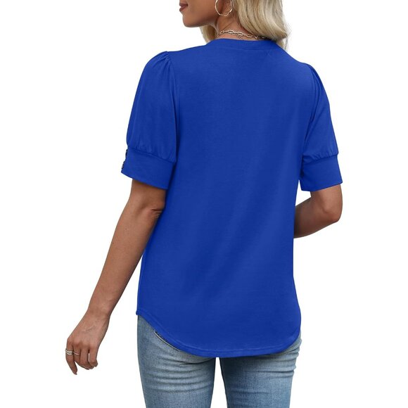 Women's Short Sleeve Blouse V Neck Casual Dressy Top Plus Size Summer - Picture 5 of 5